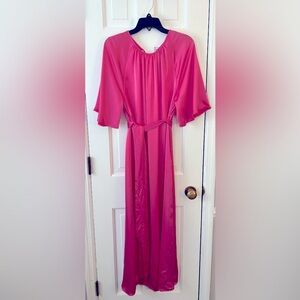 NWT H&M Flutter Sleeve Pink Ankle Length Tie-Belt Satin Dress. Size (Large)